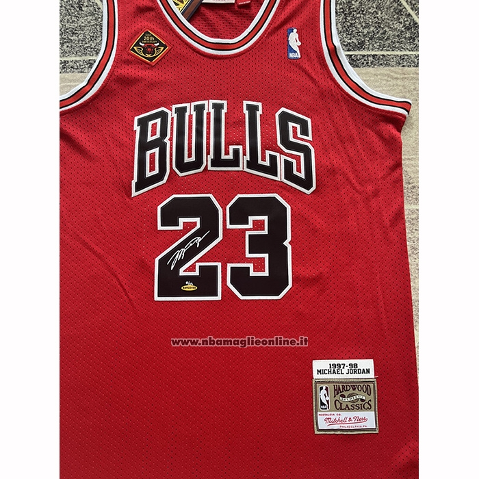 Maglia Chicago Bulls Michael Jordan No 23 Mitchell & Ness 1997-98 Rosso Firmada